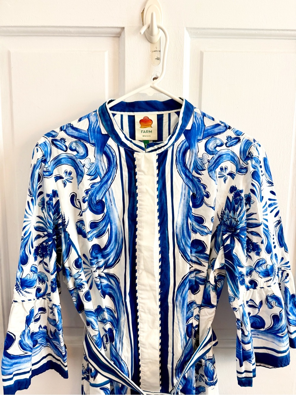 Farm Rio Garden Tiles Bell Sleeve Mini Dress - Picture 4 of 5